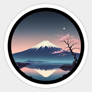 Abstract Fuji Night: Minimalist Moonlight T-shirt Sticker